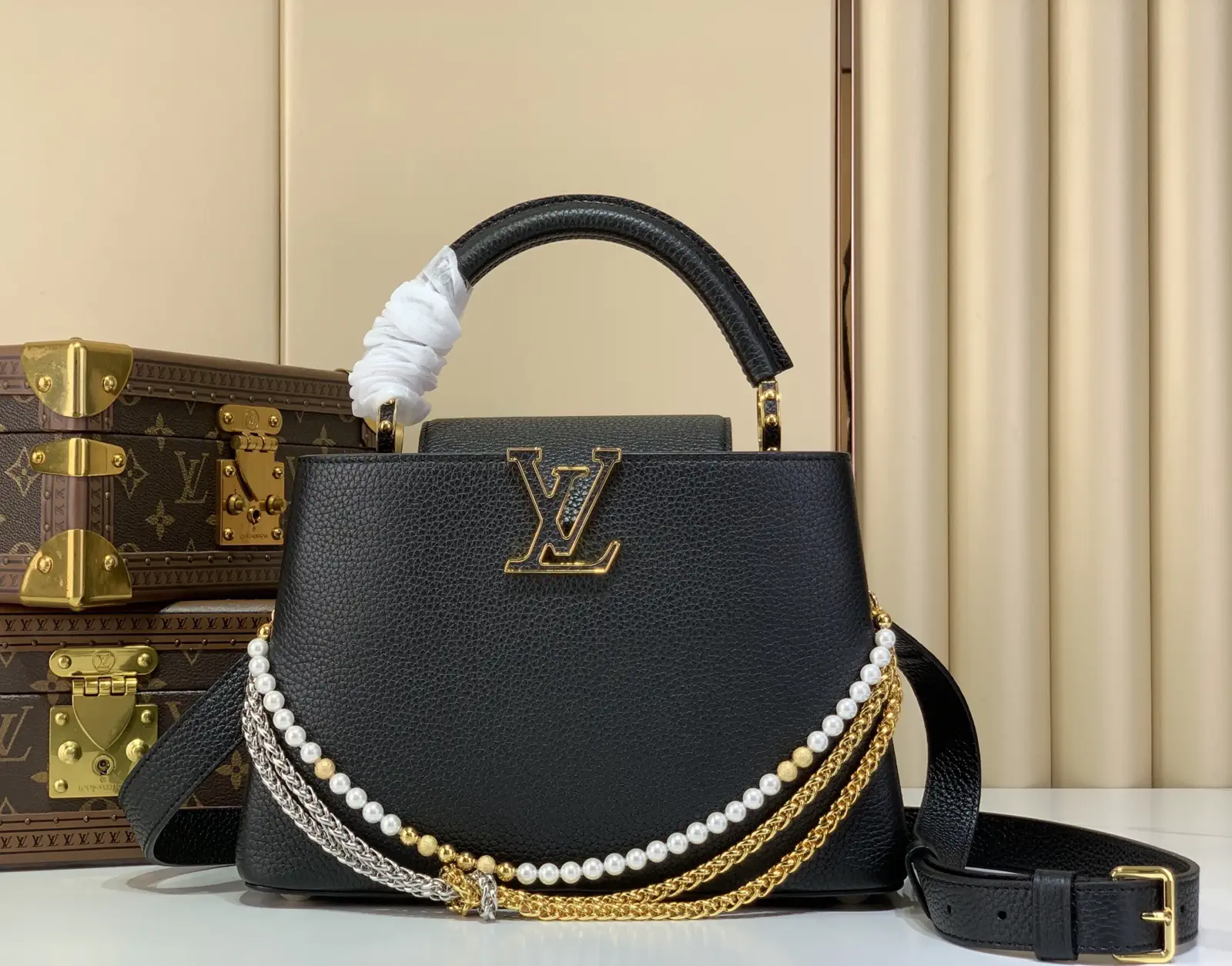 Louis Vuitton Capucines BB Top Handle Bag with Pearl and Chain Details image 1