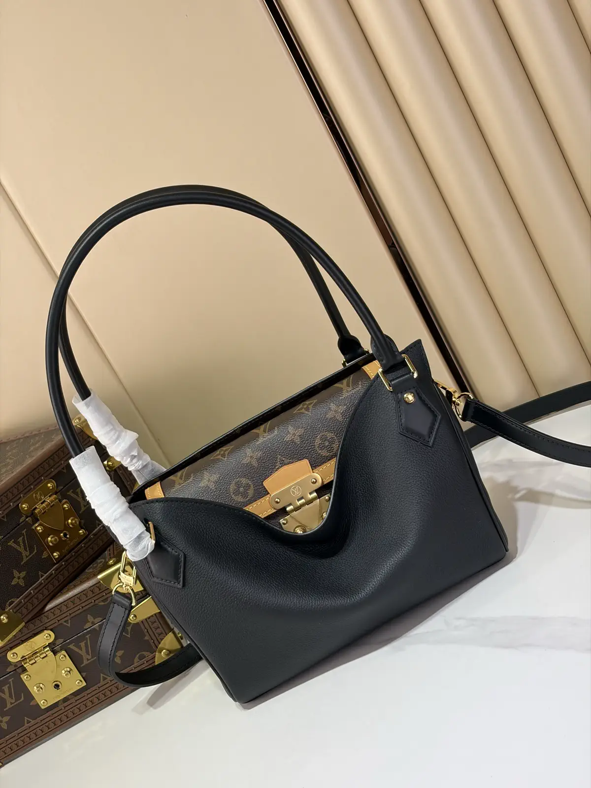 Louis Vuitton Black Top Handle Bag with Monogram Detail image 1