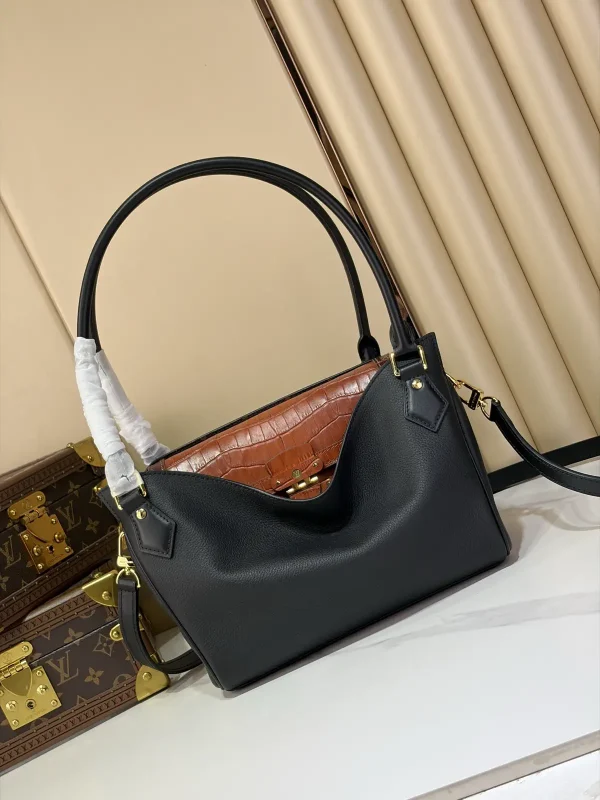 Louis Vuitton Black Top Handle Bag with Crocodile Accent image 1