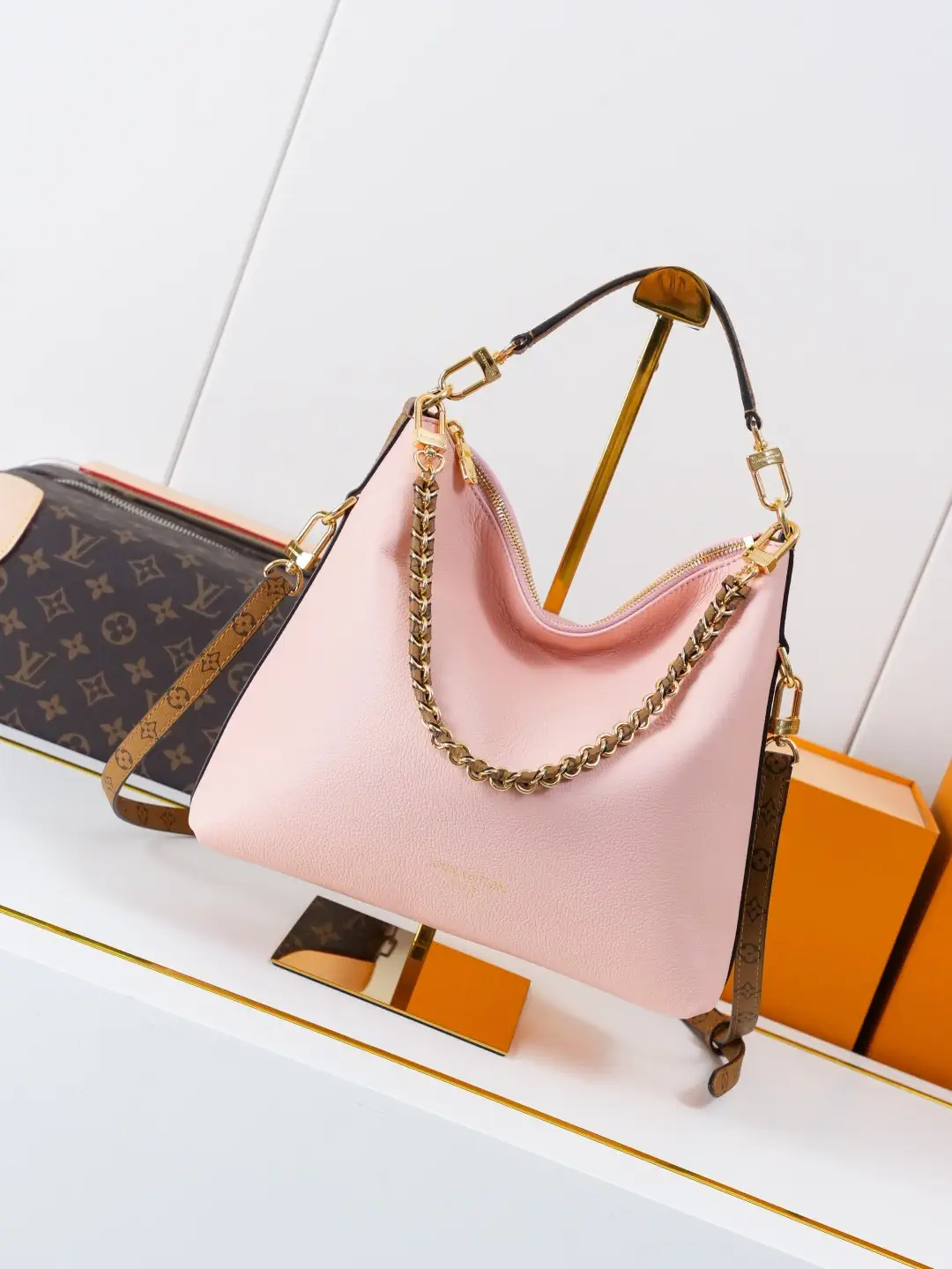 Louis Vuitton Pink Leather Multipass Hobo Bag with Monogram Canvas Details image 1