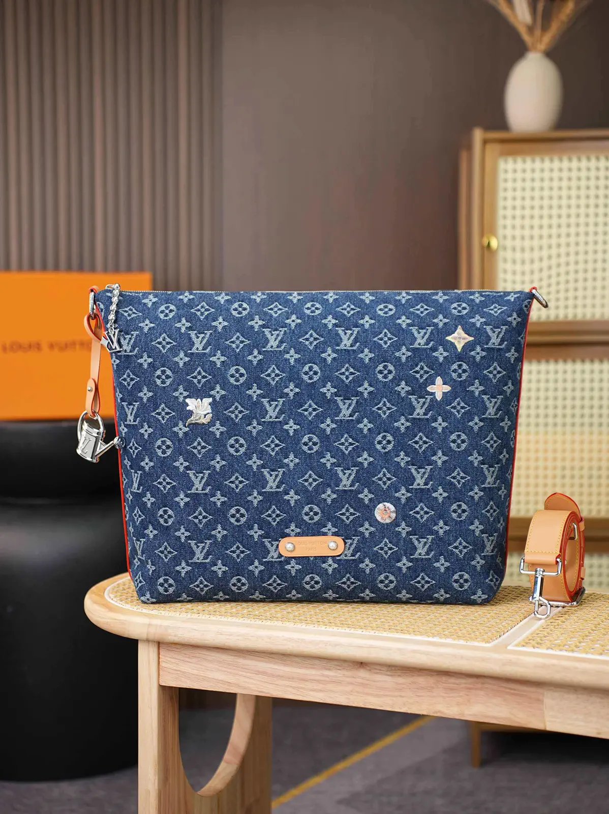 Louis Vuitton Monogram Floral Denim Vagabond Hobo Bag image 1