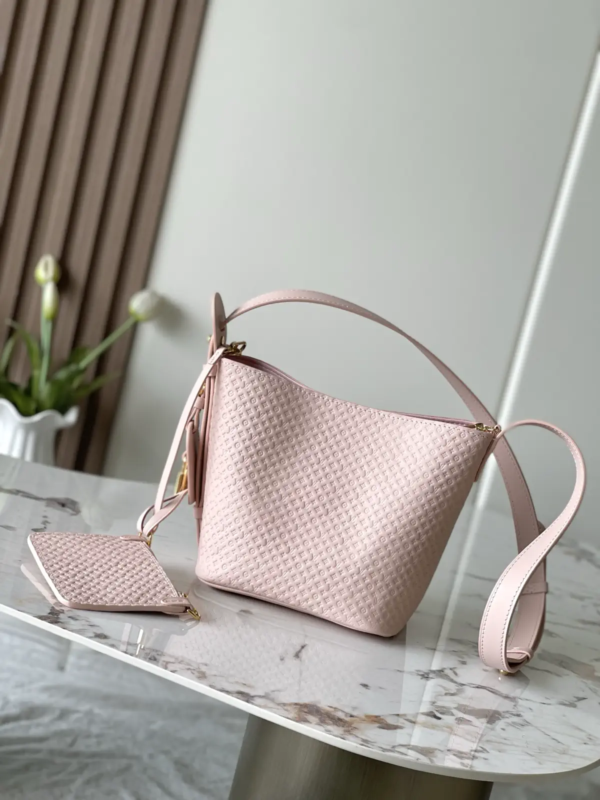 Louis Vuitton Pink Embossed Leather Bucket Bag image 1