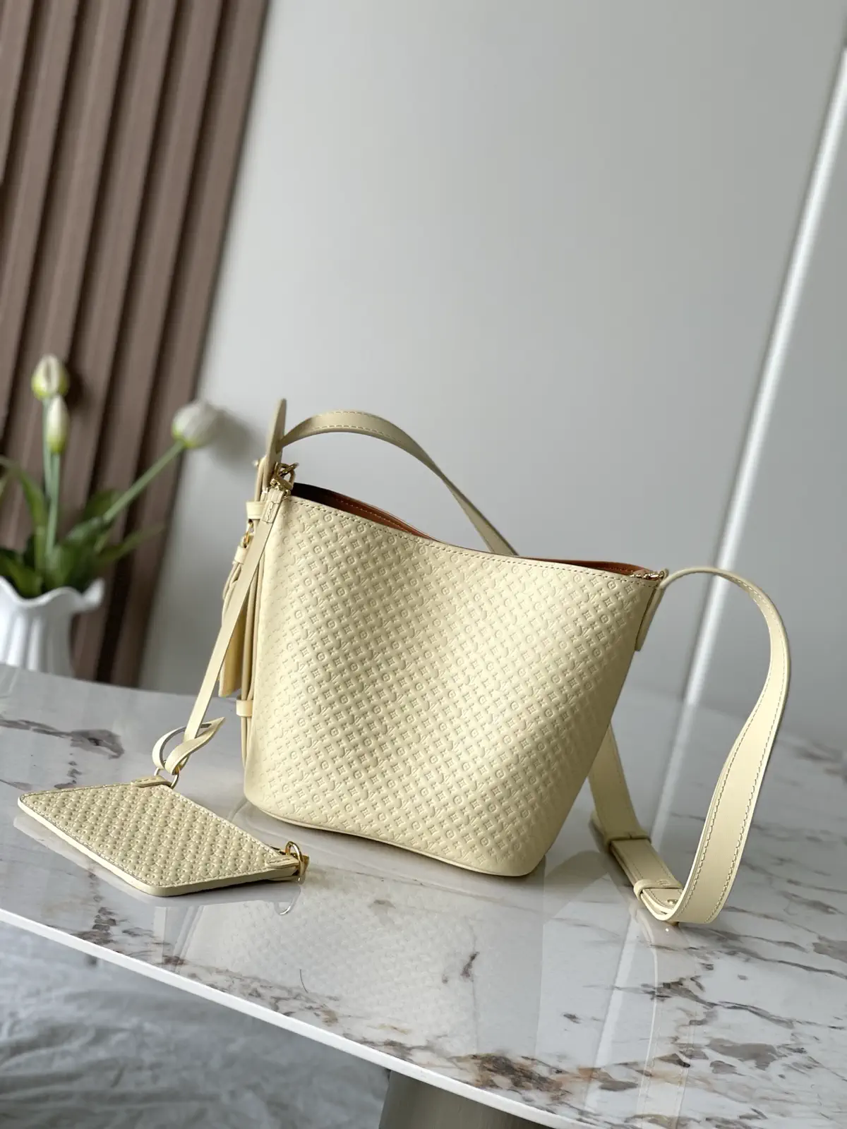 Louis Vuitton Cream Monogram Embossed Bucket Bag image 1