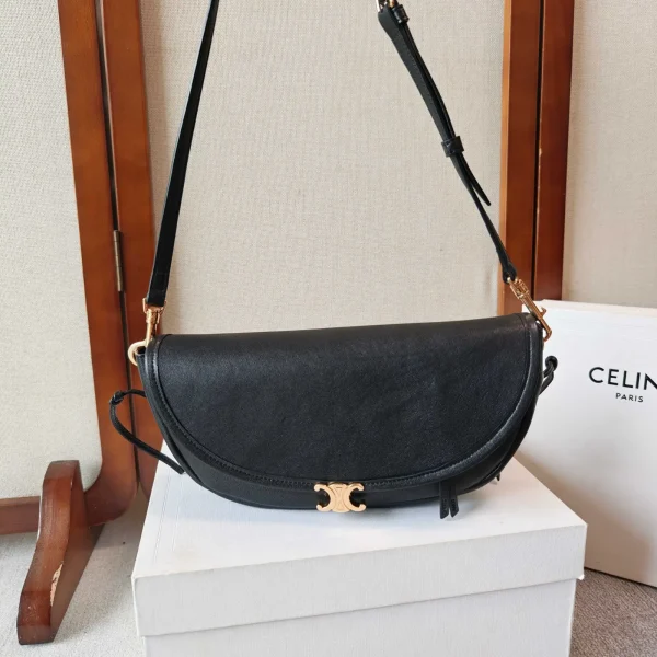 CELINE Black Leather Halfmoon Crossbody Bag image 1
