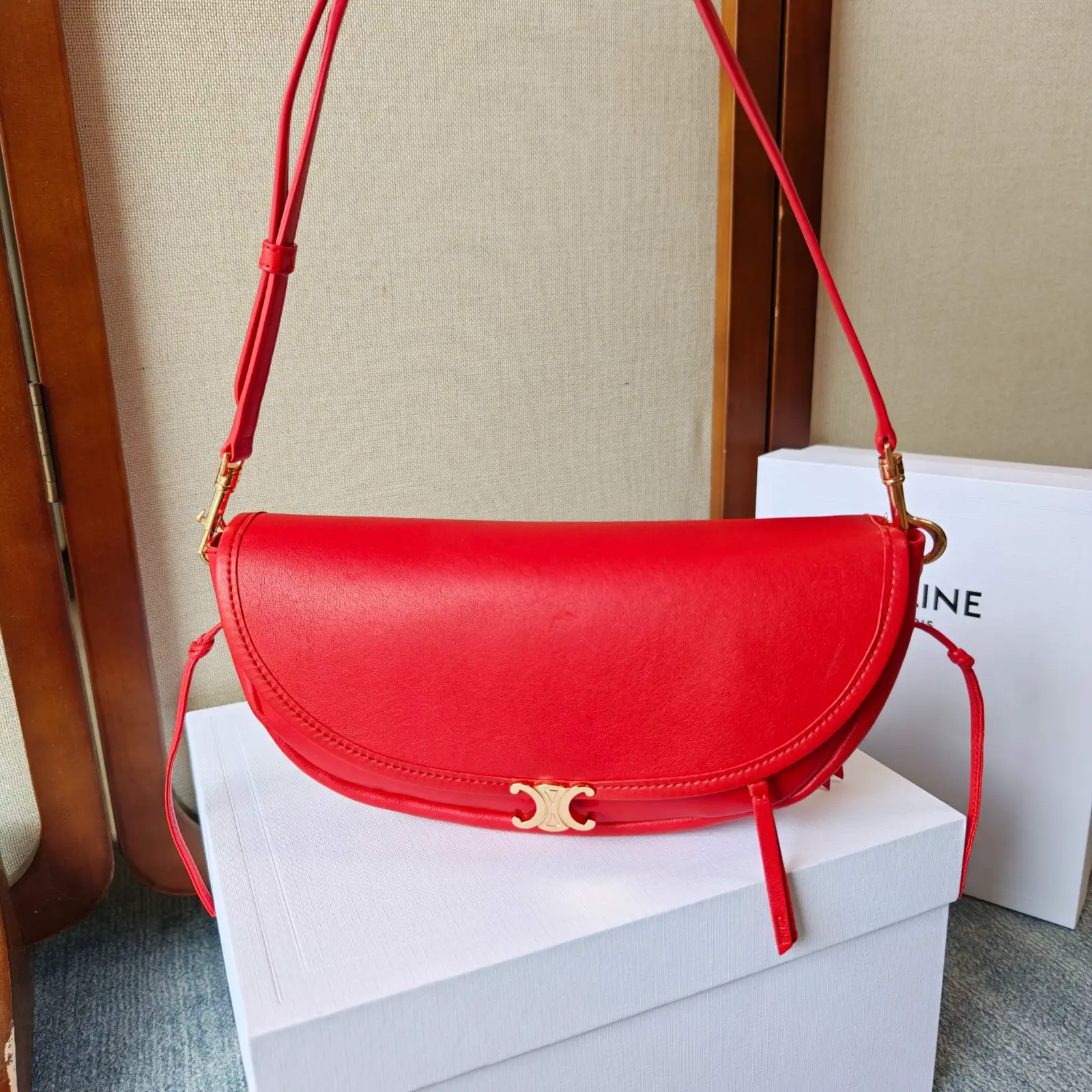 CELINE Red Leather Halfmoon Crossbody Bag image 1