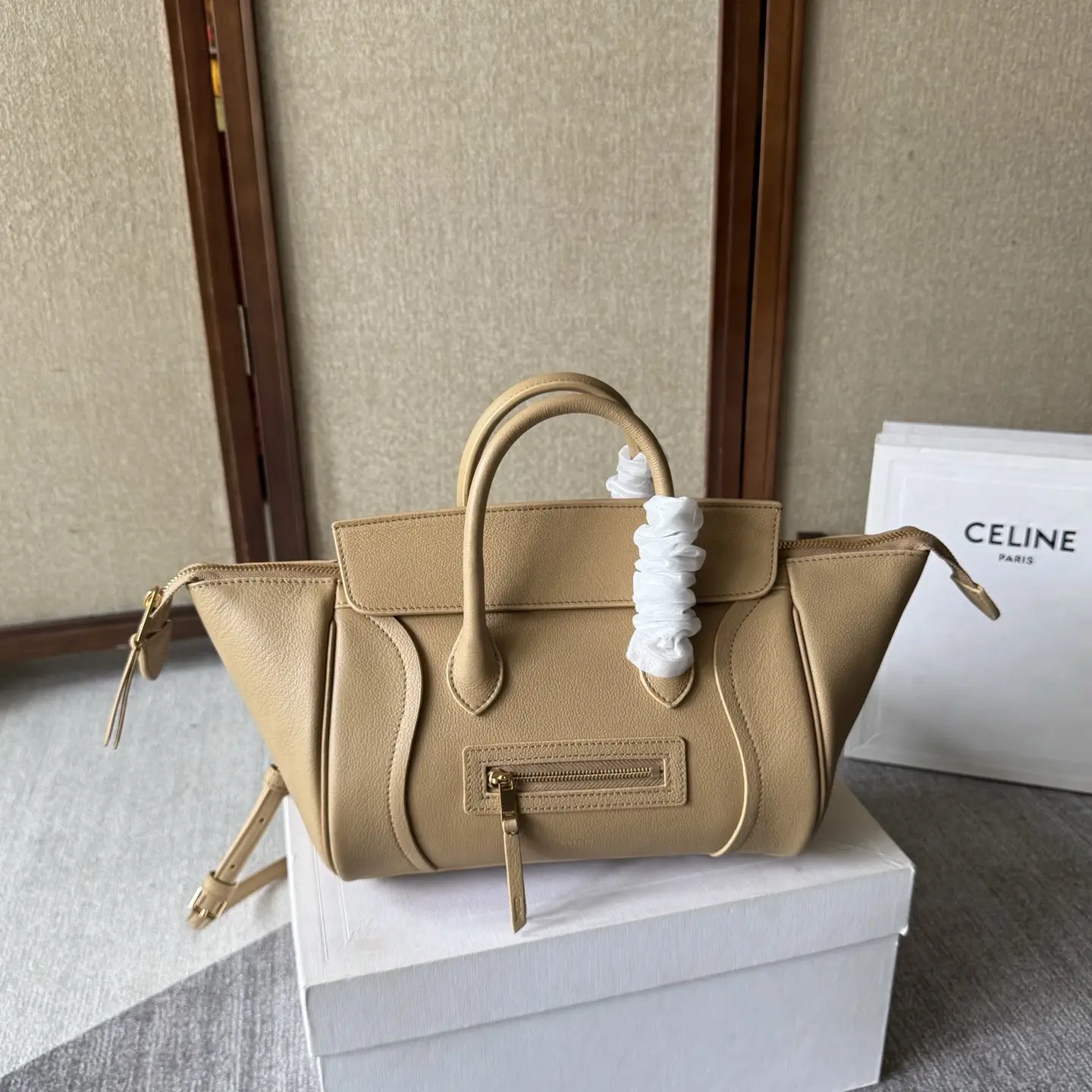 CELINE Beige Leather Top Handle Bag image 1