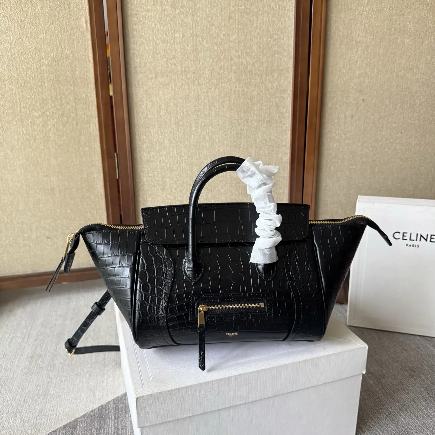 CELINE Crocodile Embossed Leather Smile Top Handle Bag image 1