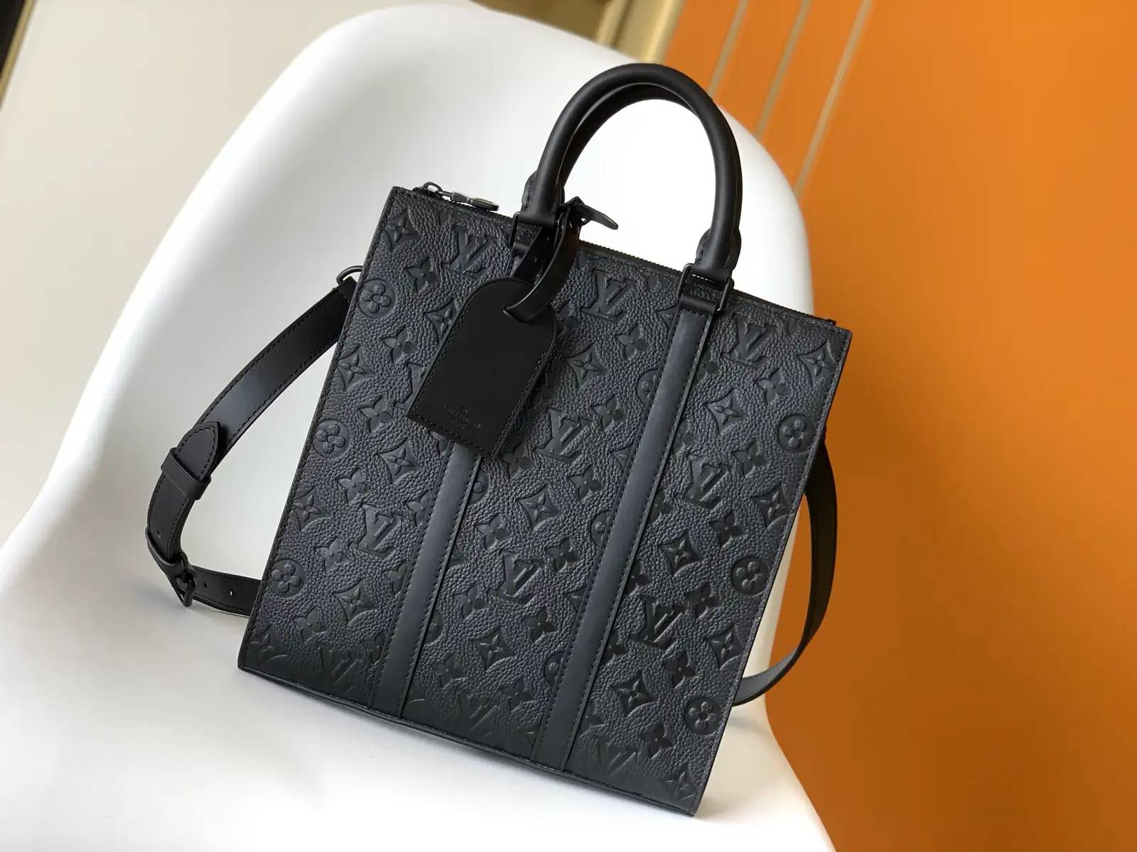 Louis Vuitton Black Embossed Sac Plat Cross Top Handle Bag image 1