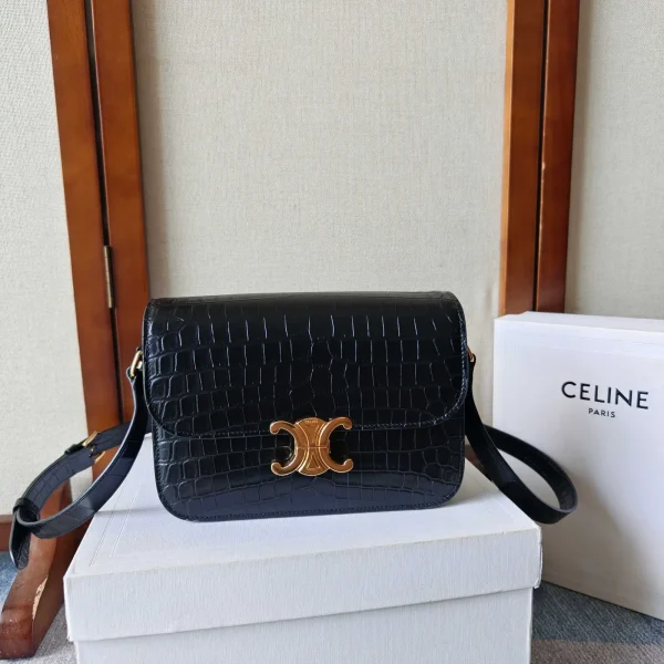 CELINE Crocodile Embossed Triomphe Shoulder Bag image 1