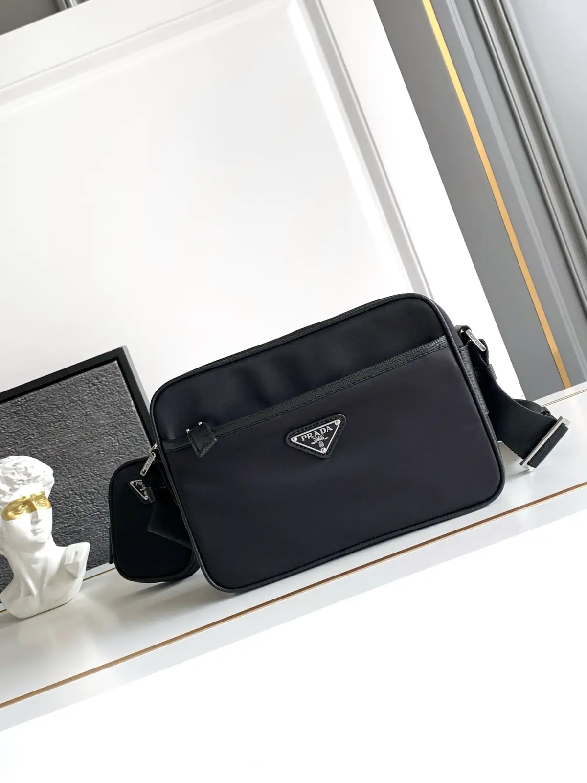 Prada Black Nylon Crossbody Bag with Detachable Pouch image 1