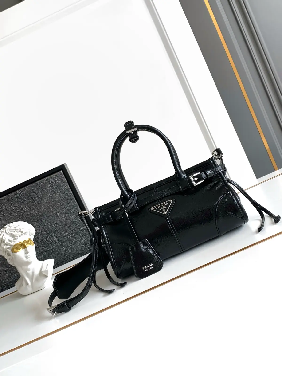 Prada Black Mini Top Handle Bag with Detachable Shoulder Strap image 1