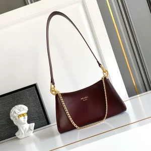 Prada Burgundy Leather Shoulder Bag with Chain Detail image 1