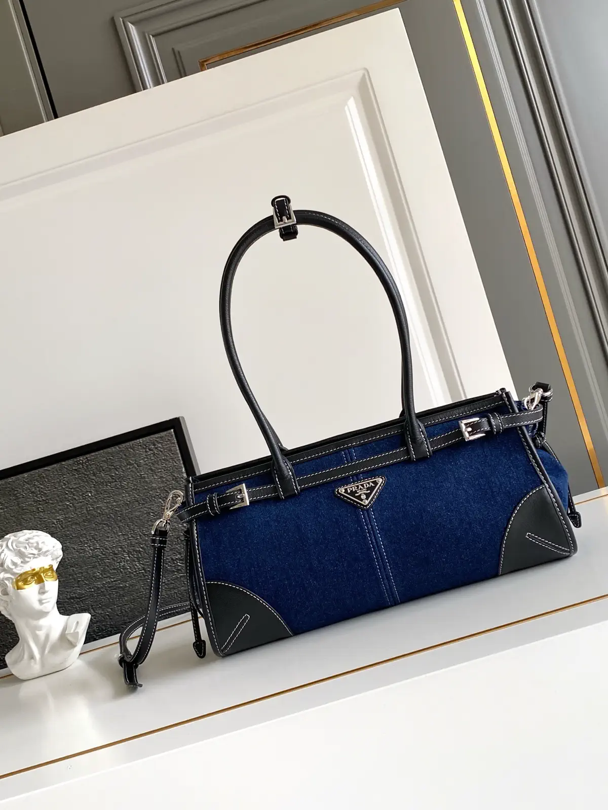 Prada Denim and Leather Top Handle Crossbody Bag image 1