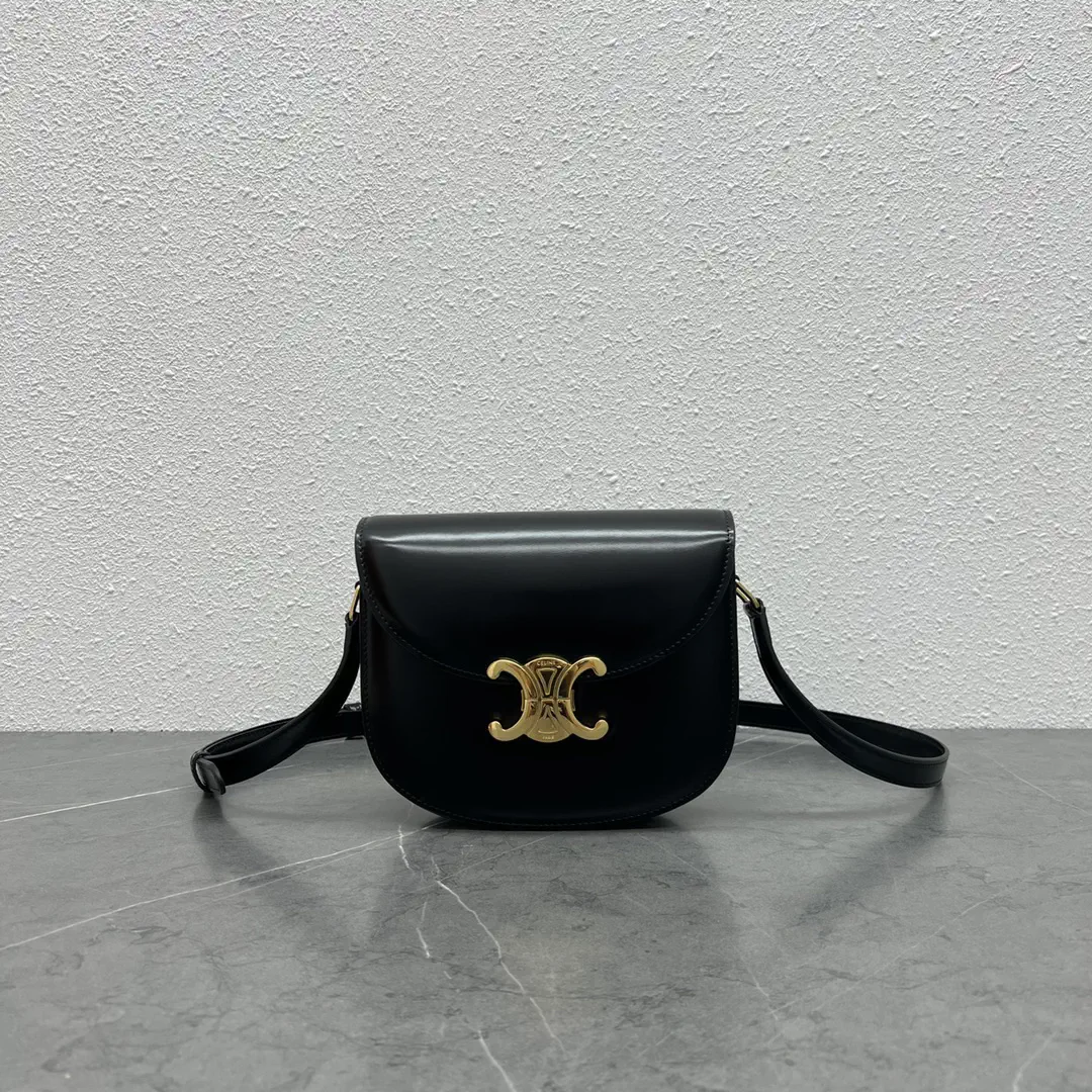CELINE Black Saddle Crossbody Bag with Triomphe Clasp image 1