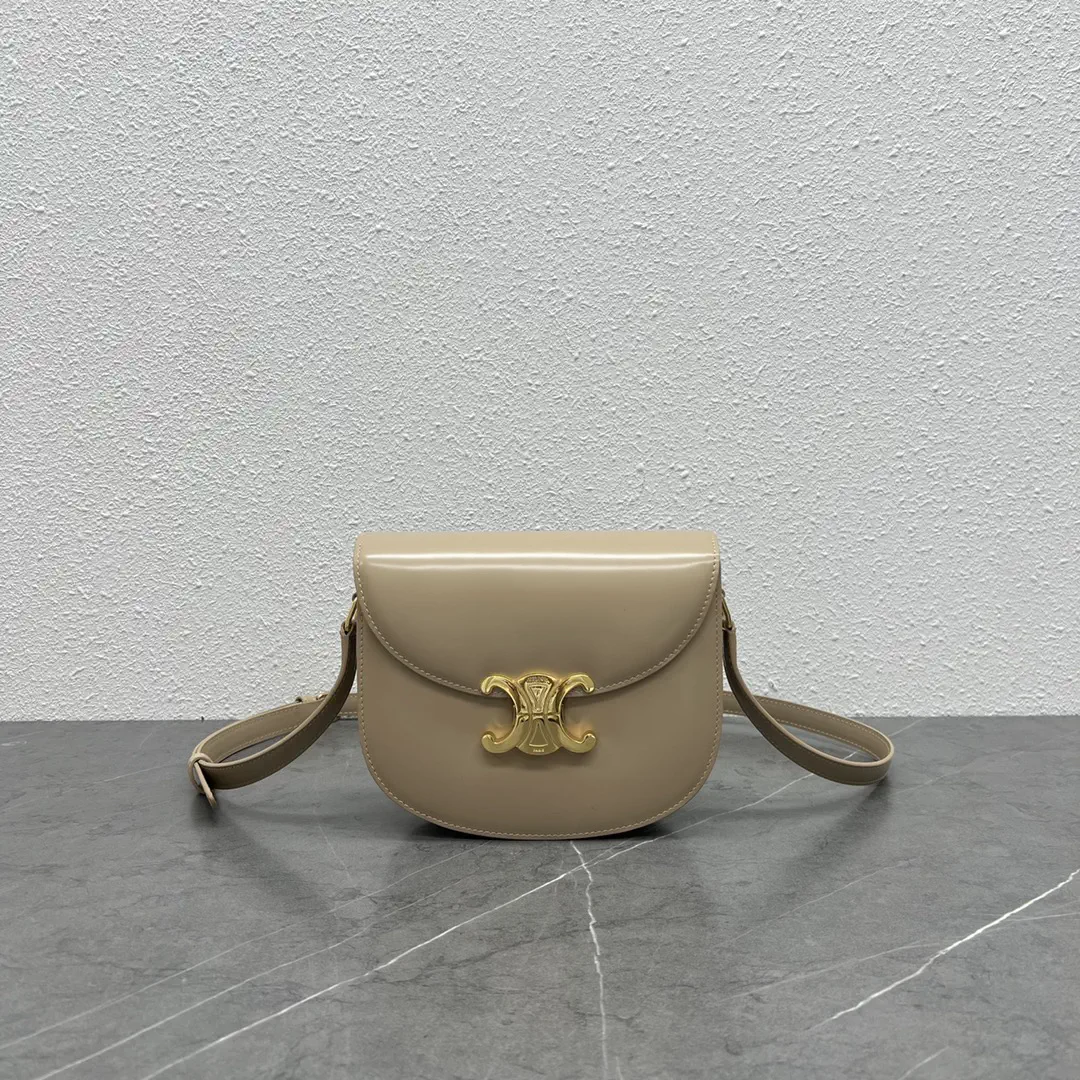CELINE Beige Saddle Crossbody Bag with Gold Triomphe Clasp image 1
