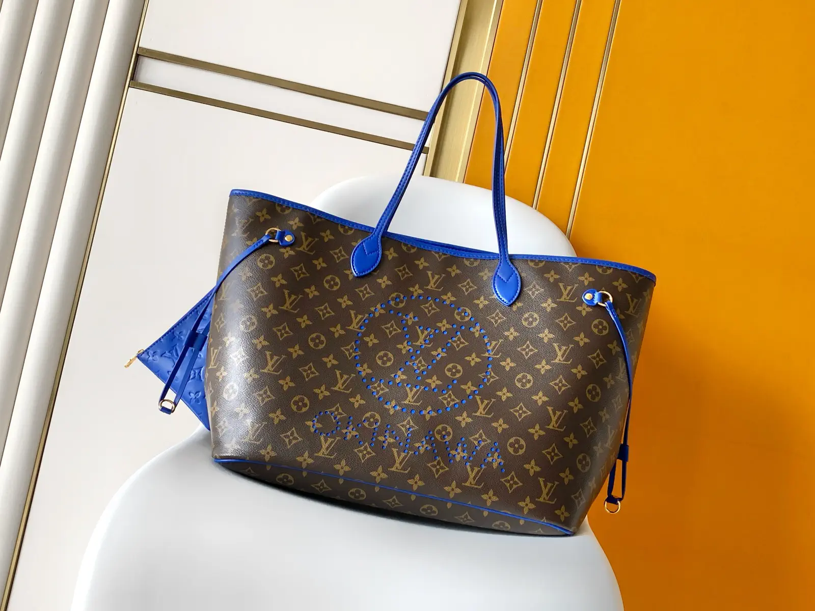 Louis Vuitton Monogram Neverfull Tote Bag with Blue Trim image 1