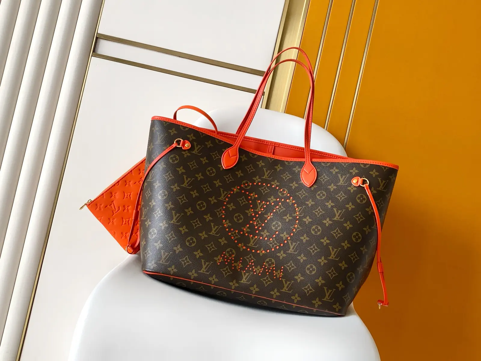 Louis Vuitton Monogram Neverfull Tote Bag with Orange Trim image 1