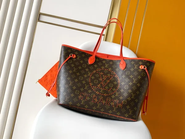 Louis Vuitton Monogram Neverfull Tote Bag with Orange Accents image 1