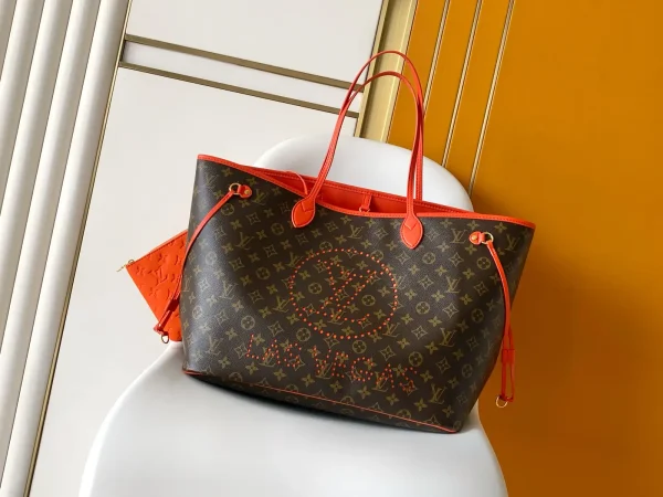 Louis Vuitton Monogram Neverfull Tote Bag with Orange Accents image 1