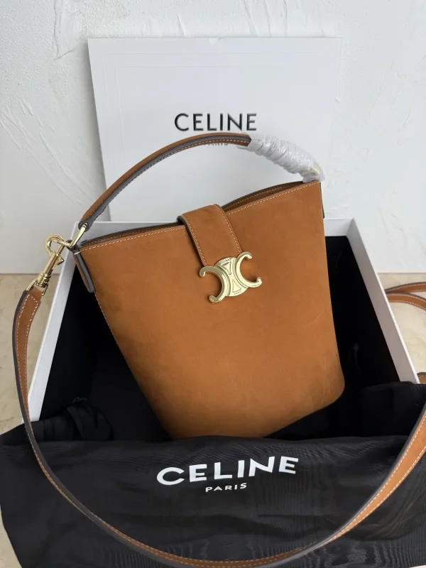 CELINE Louise Small Suede Bucket Bag with Triomphe Closure image 1