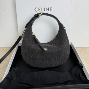 CELINE Black Denim Hobo Bag with Detachable Strap image 1