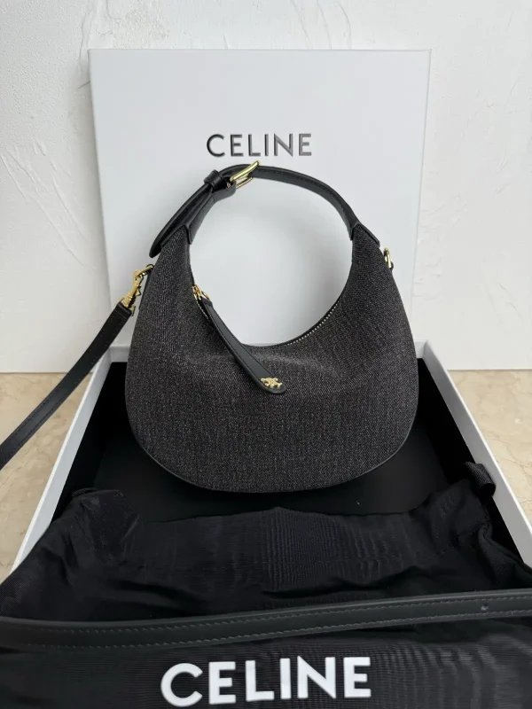 CELINE Black Denim Hobo Bag with Detachable Strap image 1