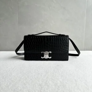CELINE Crocodile-Embossed Triomphe Folio Top Handle Bag image 1