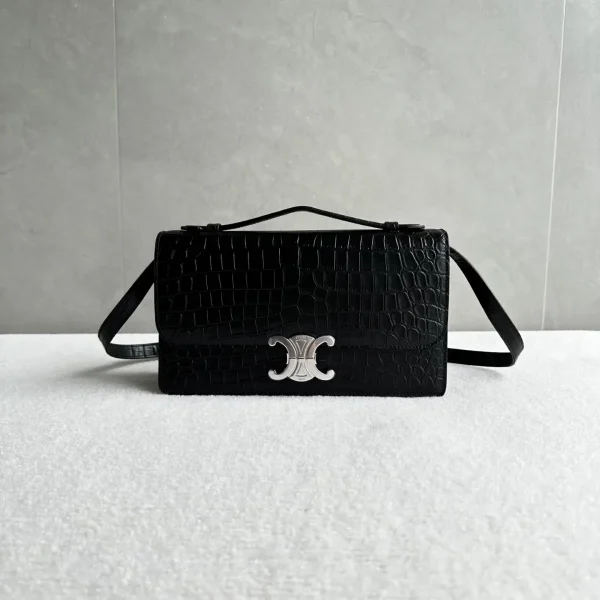 CELINE Crocodile-Embossed Triomphe Folio Top Handle Bag image 1