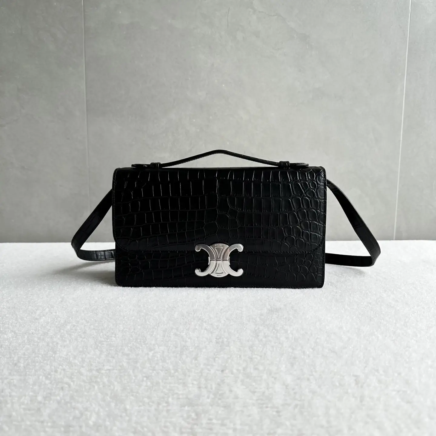 CELINE Crocodile-Embossed Triomphe Folio Top Handle Bag image 1