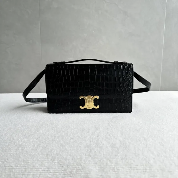 CELINE Crocodile Embossed Triomphe Folio Top Handle Bag image 1