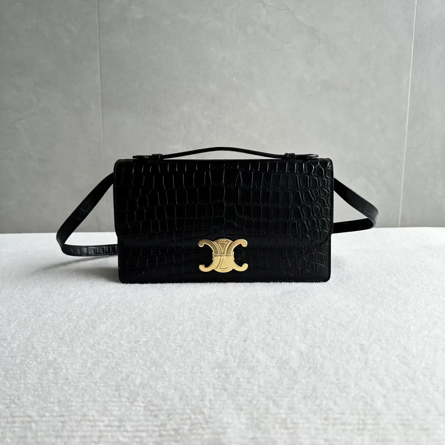 CELINE Crocodile Embossed Triomphe Folio Top Handle Bag image 1