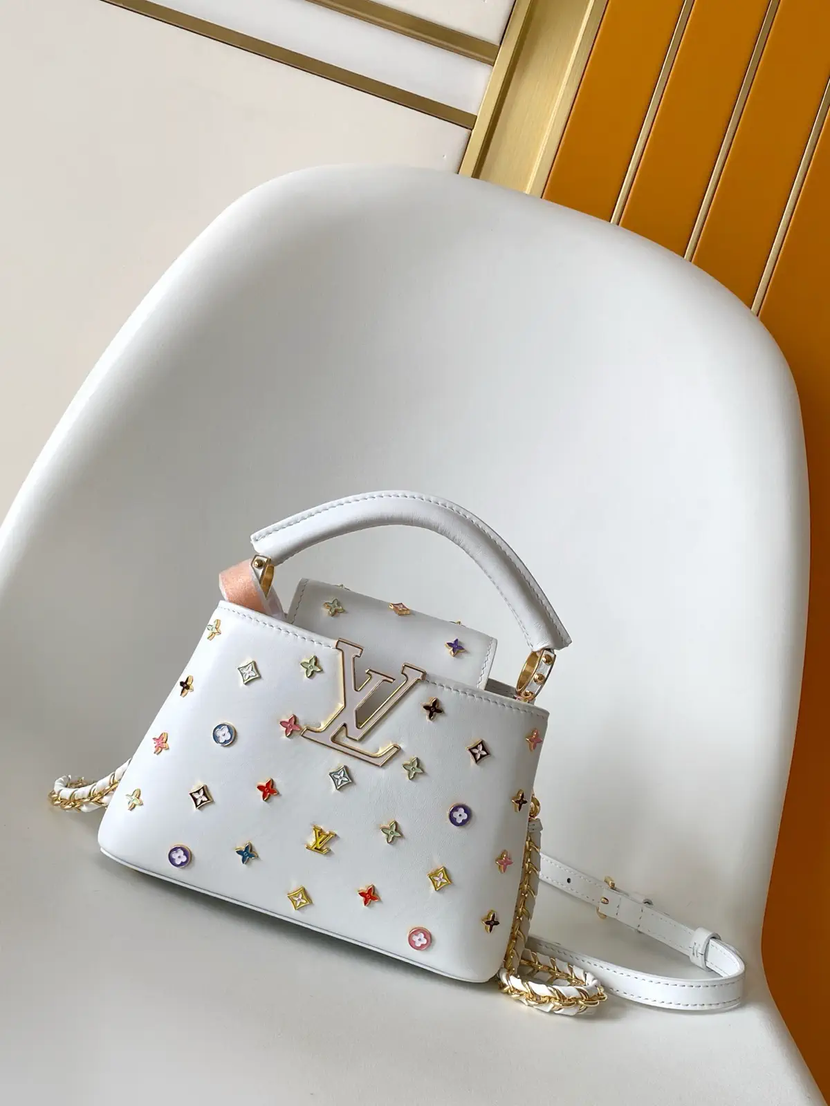 Louis Vuitton Capucines White Multicolor Monogram Studs Top Handle Bag image 1