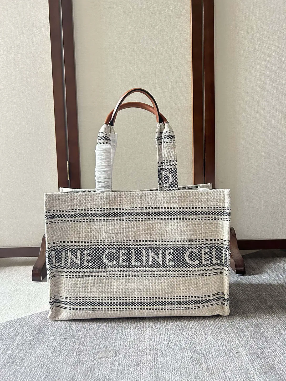 CELINE Striped Fabric Large Tote Bag image 1