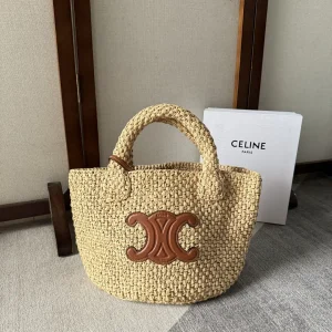 CELINE Straw Bucket Bag with Triomphe Logo Patch image 1