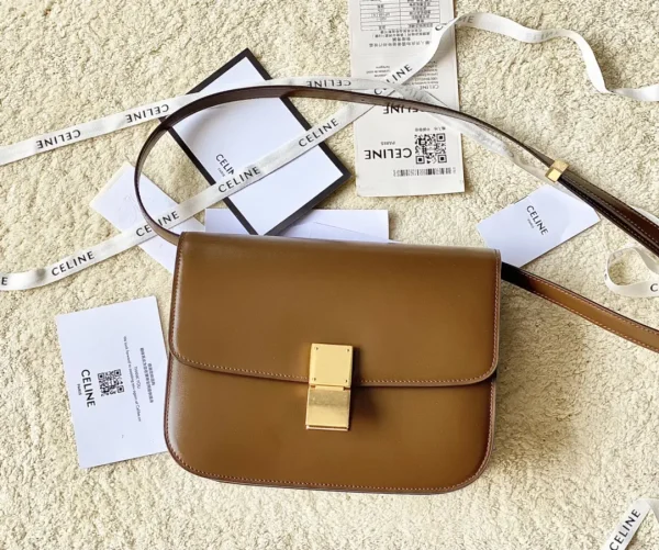 CELINE Camel Leather Box Shoulder Bag image 1