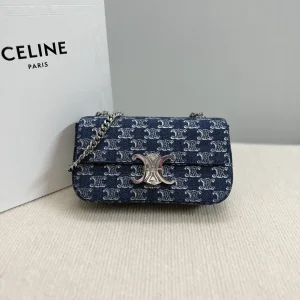 CELINE Denim Triomphe Chain Shoulder Bag image 1