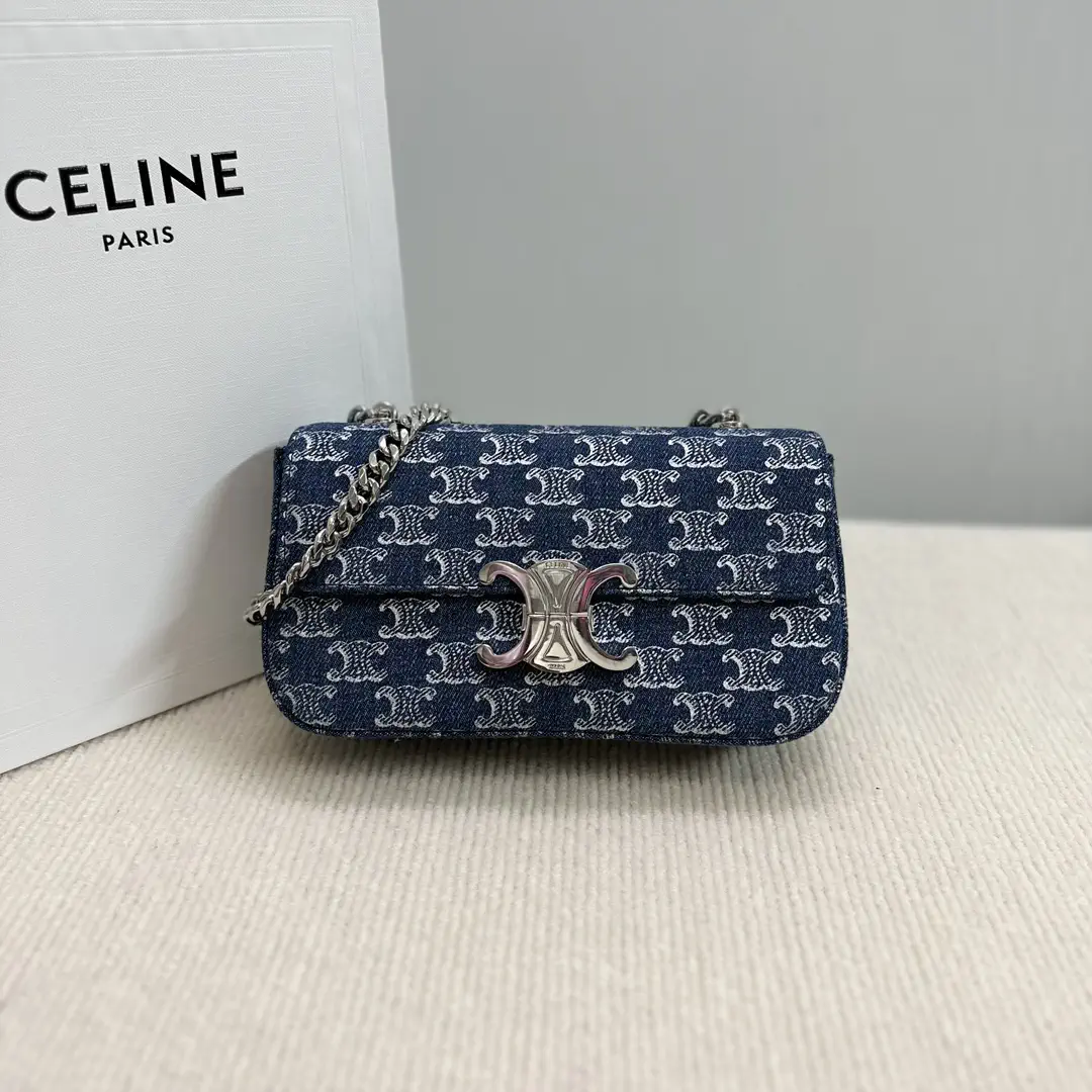 CELINE Denim Triomphe Chain Shoulder Bag image 1