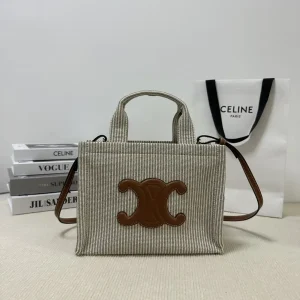 CELINE Striped Fabric Tote Bag with Triomphe Patch image 1
