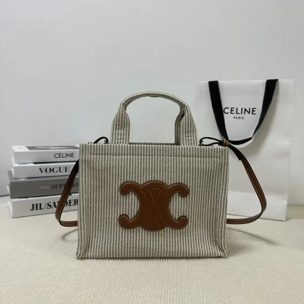 CELINE Striped Fabric Tote Bag with Triomphe Patch image 1