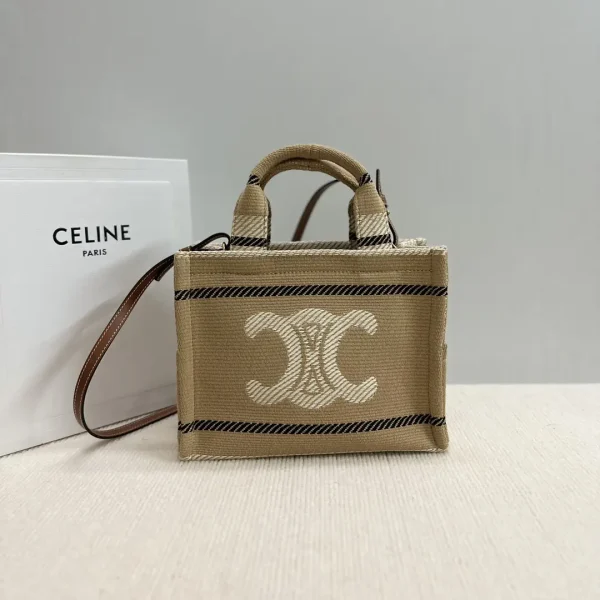 CELINE Striped Fabric Small Tote Bag with Crossbody Strap image 1