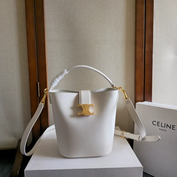 CELINE White Louise Bucket Bag with Triomphe Logo image 1