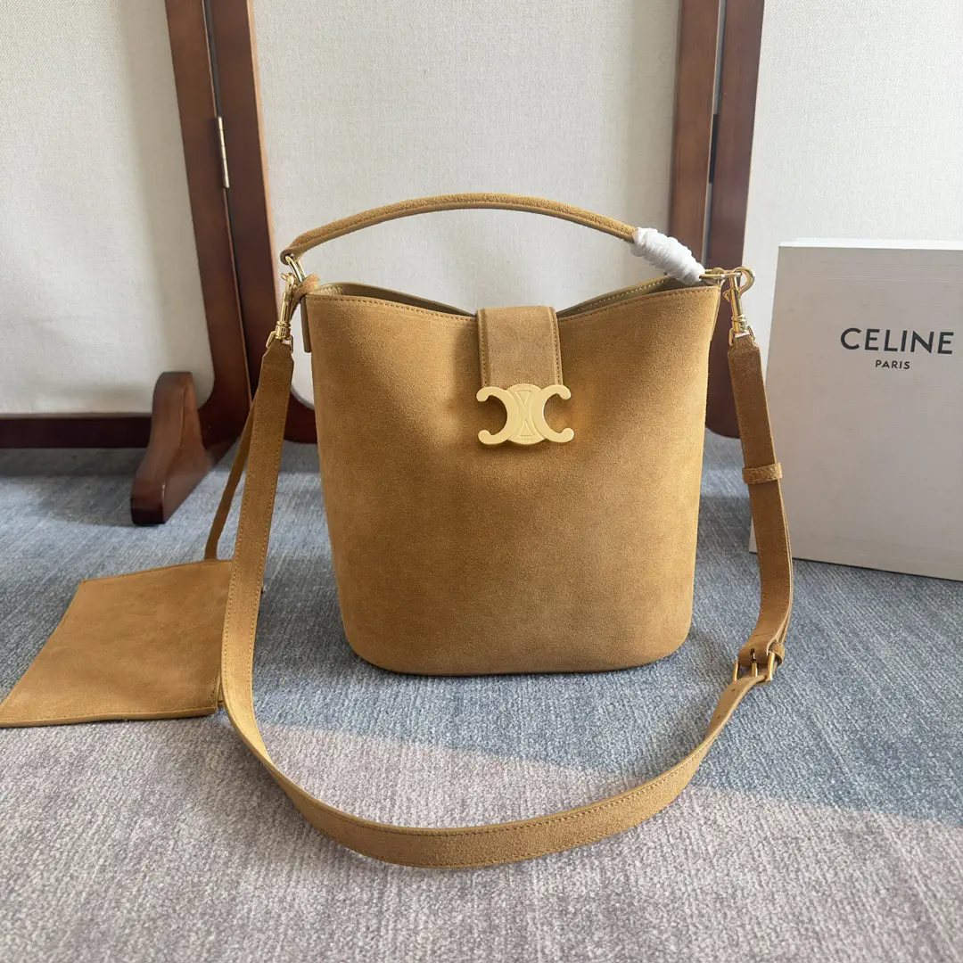 CELINE Suede Bucket Bag with Triomphe Logo image 1
