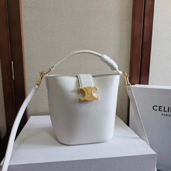 CELINE White Mini Bucket Bag with Triomphe Logo image 1
