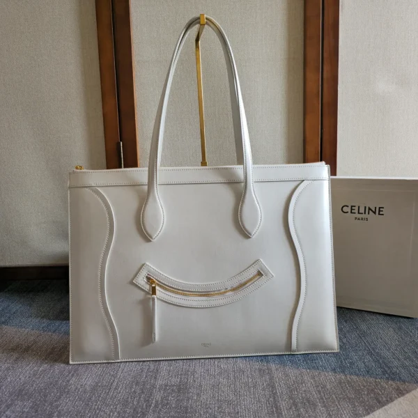 CELINE White Smiley Face Tote Bag image 1