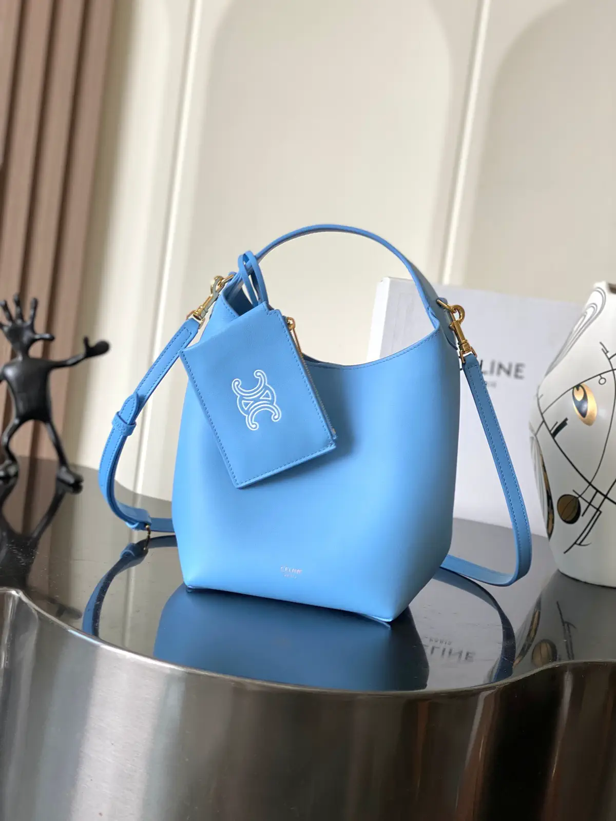 CELINE Light Blue Teen Hobo Bag with Detachable Pouch image 1