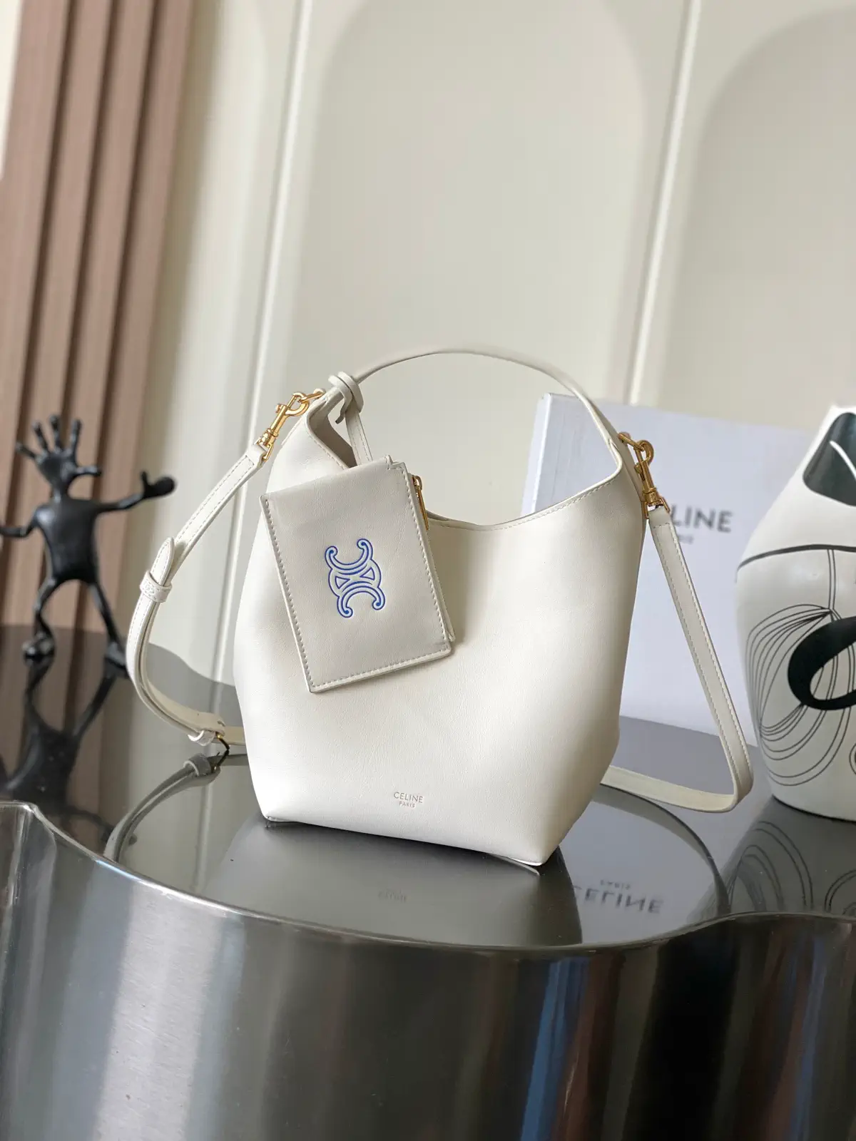 CELINE White Teen Hobo Bag with Small Pouch image 1