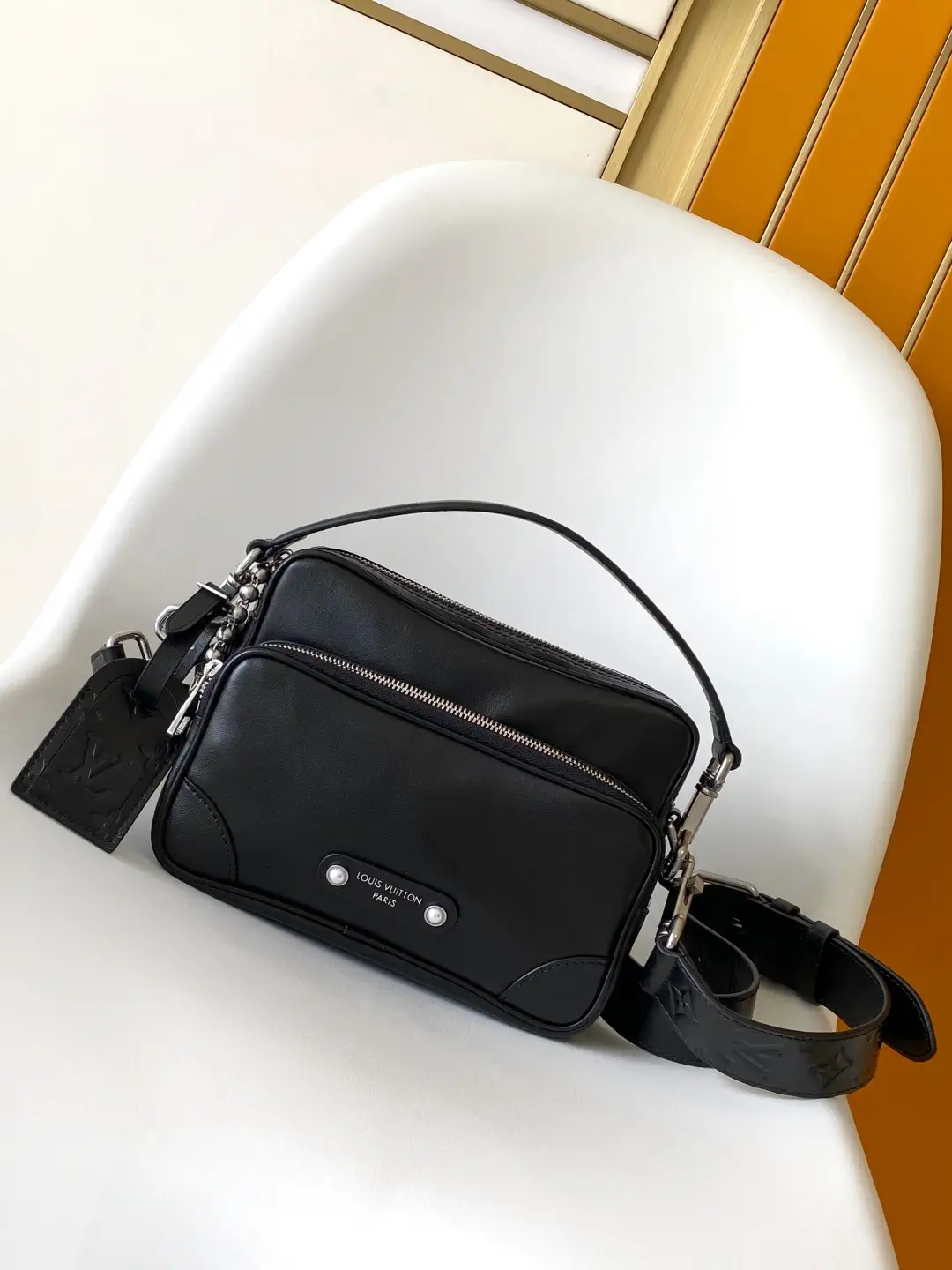 Louis Vuitton Black Leather Top Handle Bag with Paris Patch image 1