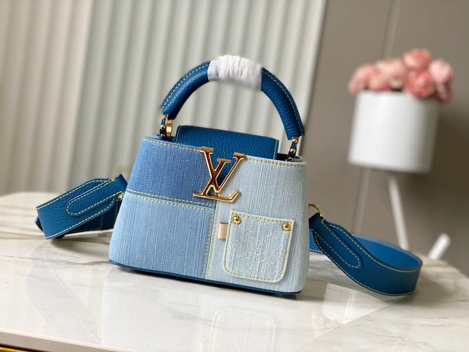 Louis Vuitton Denim Patchwork Capucines Top Handle Bag image 1