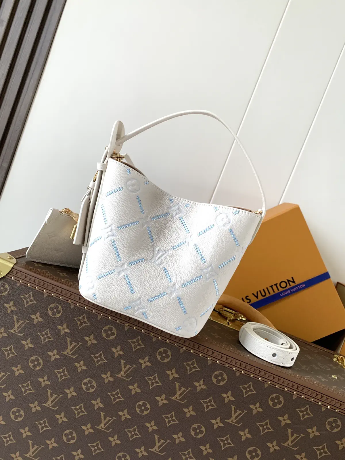 Louis Vuitton White Embroidered Monogram Bucket Bag image 1