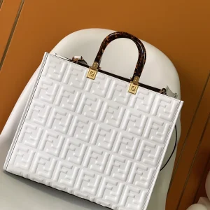 FENDI White Embossed FF Sunshine Shopper Tote Bag image 1